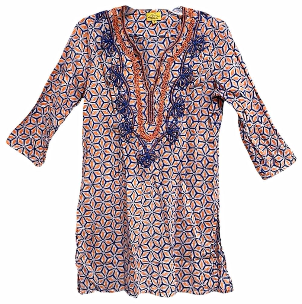 Artsy Boho Roberta Roller Rabbit Swim Cover Up Tunic Top Small Embroidered